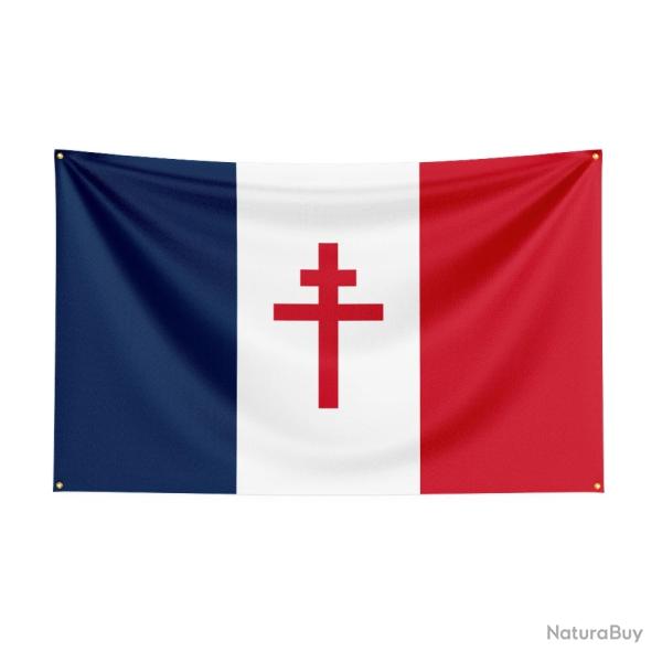 Drapeau France 60x90 cm Croix de Lorraine - polyester 100D - oeillets en cuivre durables
