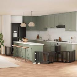 Barri&egrave;re pour chien porte pliable 6 panneaux noir bois peuplier