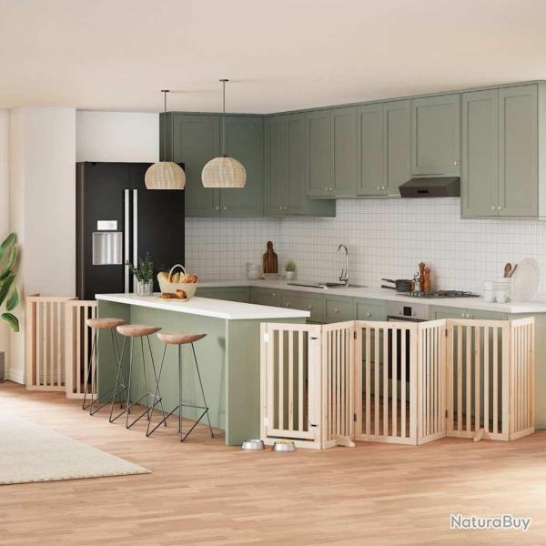 Barri�re pour chien porte pliable 15 panneaux bois de peuplier