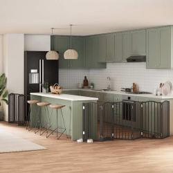 Barri&egrave;re pour chien porte pliable 15panneaux noir bois peuplier