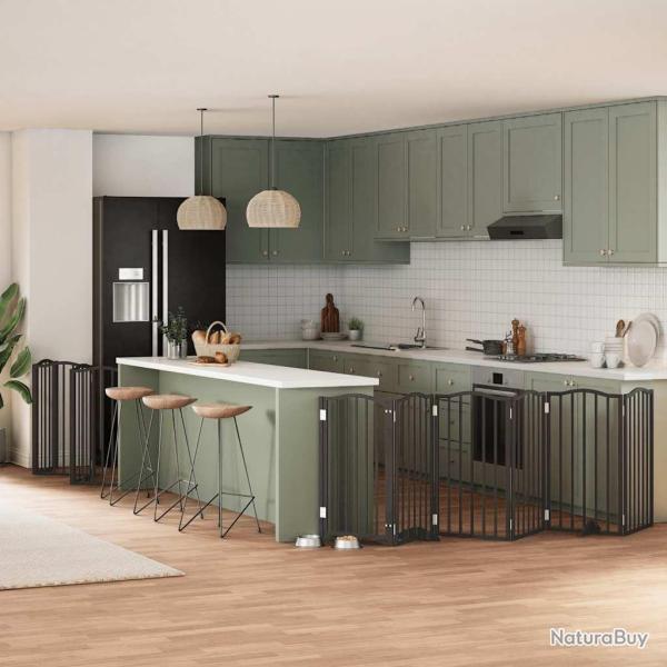 Barri�re pour chien porte pliable 15panneaux noir bois peuplier