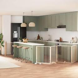 Barri&egrave;re pour chien porte pliable 8 panneaux bois de peuplier