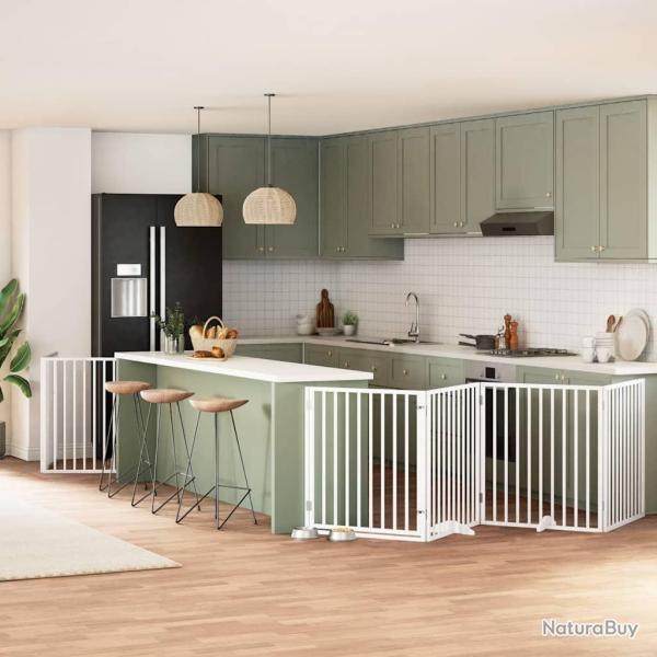 Barri�re pour chien porte pliable 6panneaux blanc bois peuplier