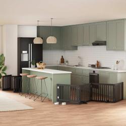 Barri&egrave;re pour chien porte pliable 12panneaux noir bois peuplier