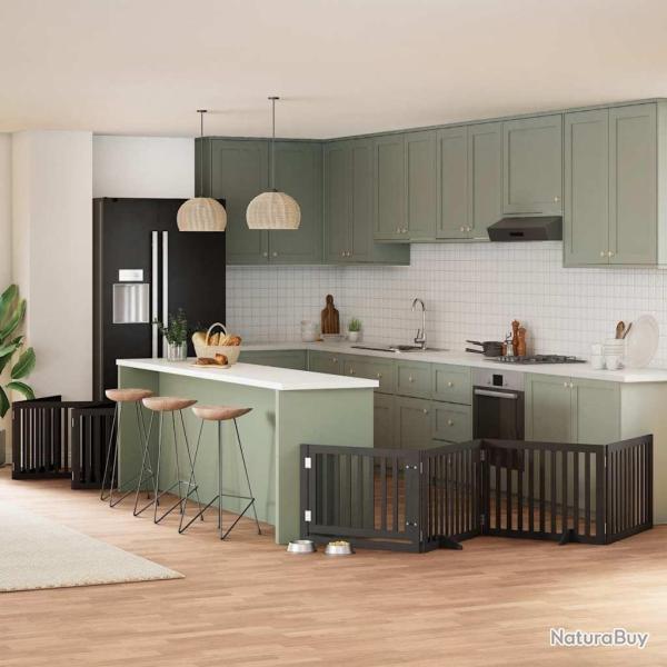 Barri�re pour chien porte pliable 12panneaux noir bois peuplier