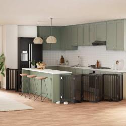 Barri&egrave;re pour chien porte pliable 12panneaux noir bois peuplier