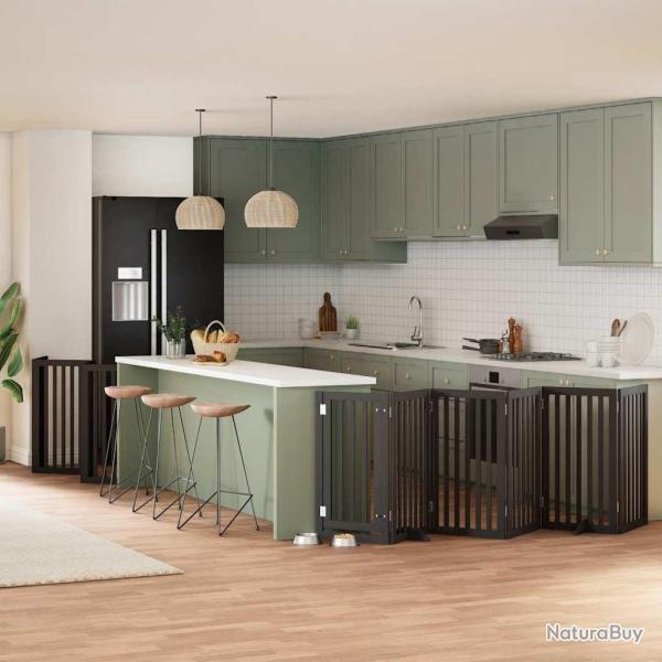 Barri�re pour chien porte pliable 12panneaux noir bois peuplier