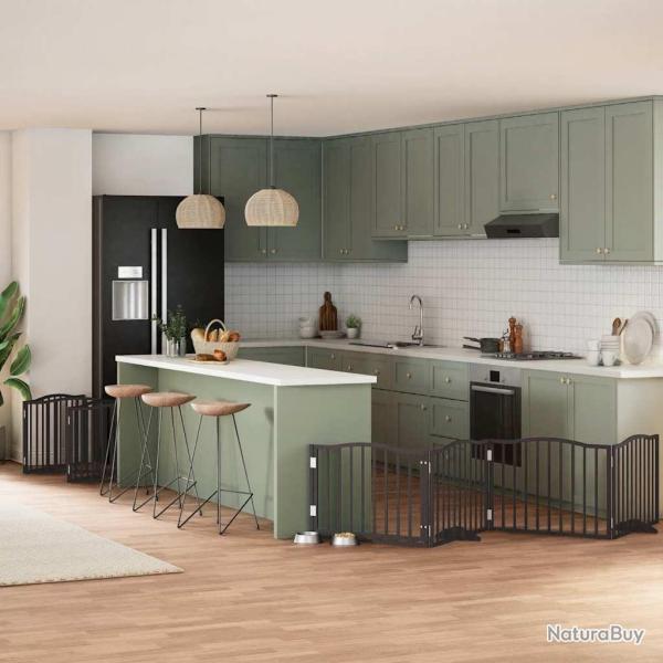 Barri�re pour chien porte pliable 12panneaux noir bois peuplier