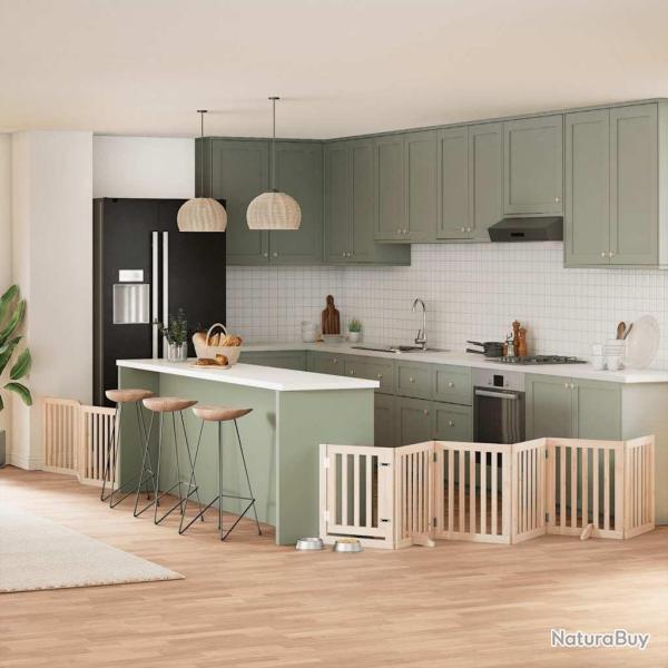 Barri�re pour chiens avec porte pliable 9panneaux bois peuplier