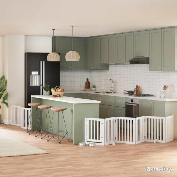 Barri�re pour chien porte pliable 9panneaux blanc bois peuplier