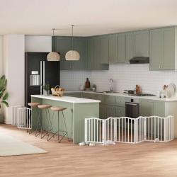 Barri&egrave;re pour chien porte pliable 9panneaux blanc bois peuplier