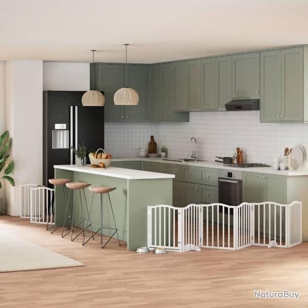 Barri�re pour chien porte pliable 9panneaux blanc bois peuplier