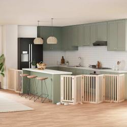 Barri&egrave;re pour chiens avec porte pliable 9panneaux bois peuplier