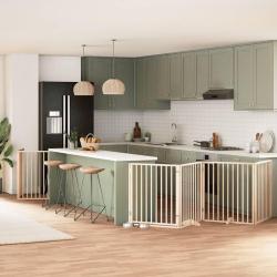 Barri&egrave;re pour chien avec porte pliable 6 panneaux bois peuplier