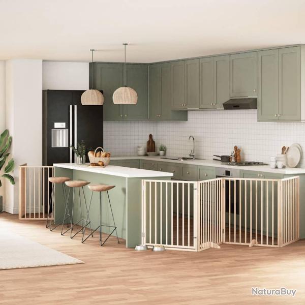 Barri�re pour chien avec porte pliable 6 panneaux bois peuplier