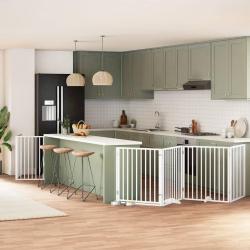 Barri&egrave;re pour chien porte pliable 8panneaux blanc bois peuplier