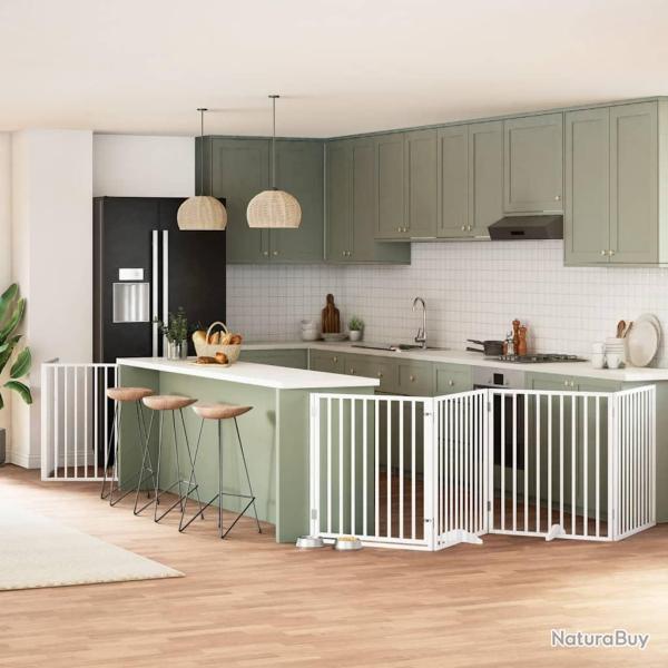 Barri�re pour chien porte pliable 8panneaux blanc bois peuplier