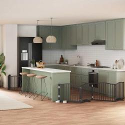 Barri&egrave;re pour chien porte pliable 6 panneaux noir bois peuplier