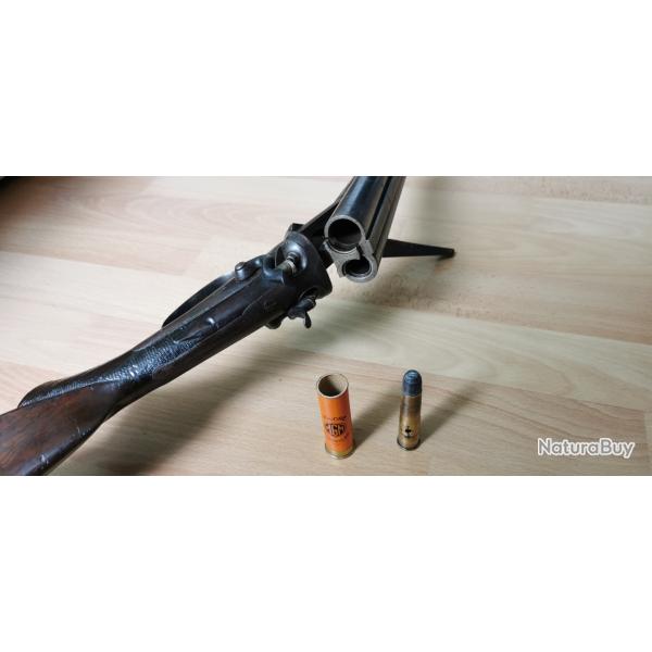 Fusil juxtapos Mixte, type Lefaucheux, chambr en calibre 16 + 11.6x60