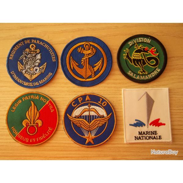 lot 6 �cussons militaire parachutiste l�gion marine insignes tissu