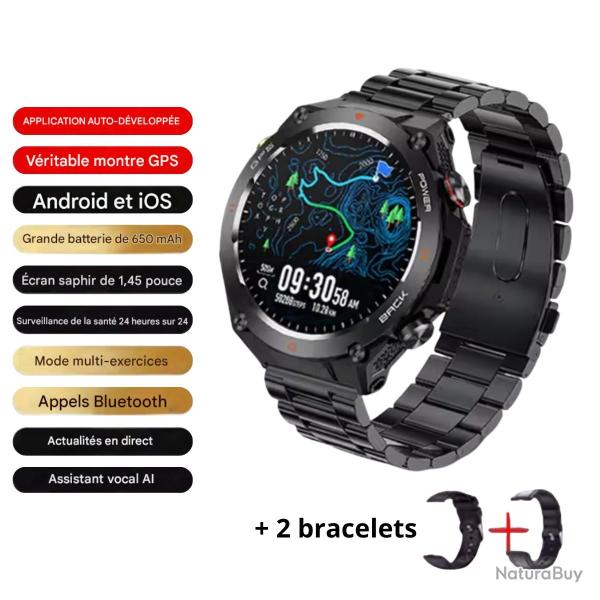 MONTRE CONNECTE GPS TANCHE SPORT & SANT - CRAN AMOLED 1,45" - 100 MODES SPORT - HOMME & FEMME