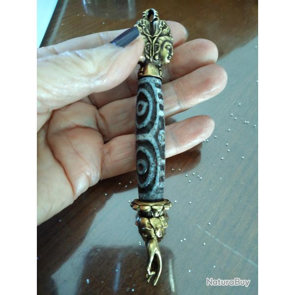 Amulette bouddhisme Tib�tain pierre agate et laiton