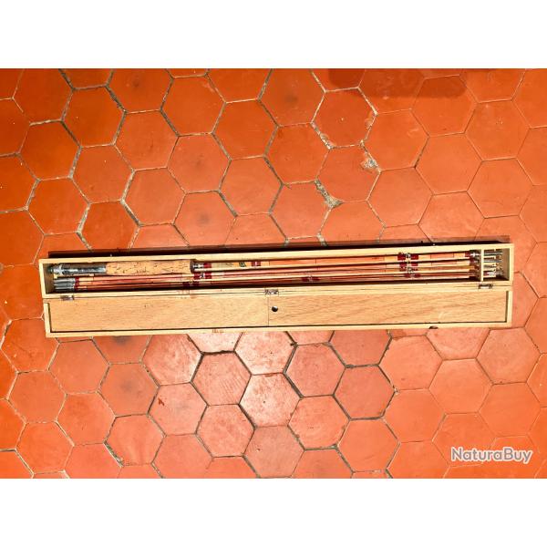 CANNE ANCIENNE EN BAMBOU REFENDU POUR PECHE  LA MOUCHE DANS SON COFFRET