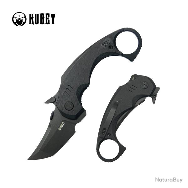 Couteau Kubey Jaw Lame Tanto Karambit Acier 14C28N Manche G10 Noir IKBS Linerlock KUB439F