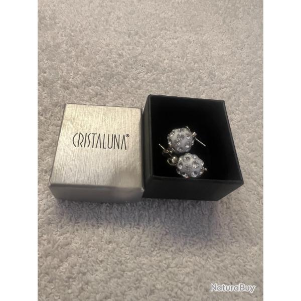 Boucles d oreilles cristaluna sheretta en cristal acrylique blanc swarovski neuf