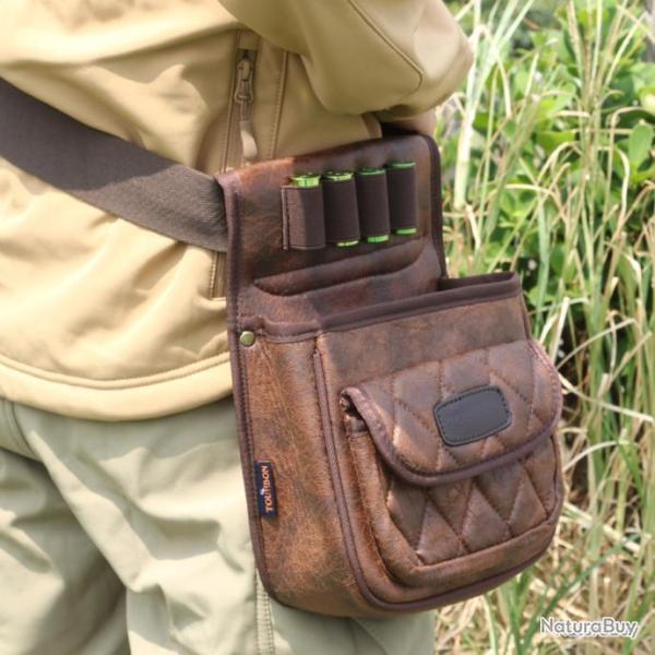 Sacoche de ball-trap en cuir porte cartouche tourbon - LIVRAISON GRATUITE