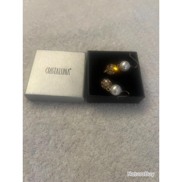 Boucles d oreilles cristaluna la perla en cristal acrylique transparent swarovski neuf 300 754 18