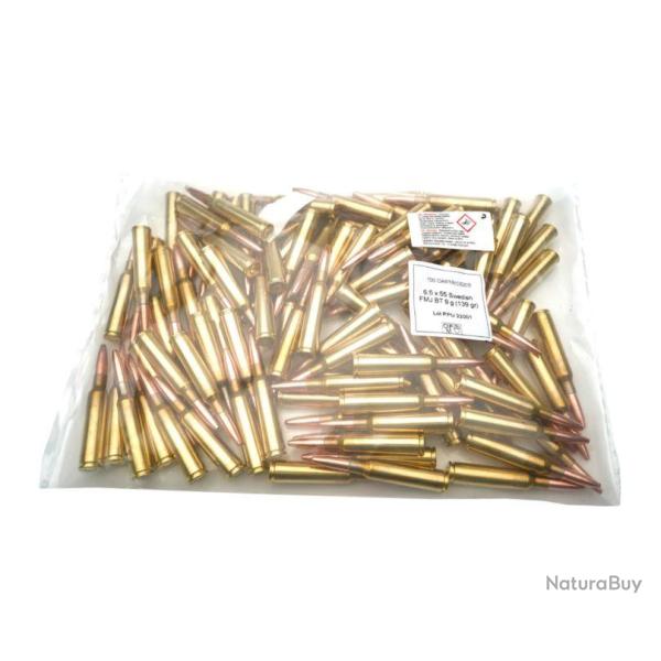 Lot de 100 CARTOUCHES PPU 6,5x55 SWEDISH FMJ BT 139gr