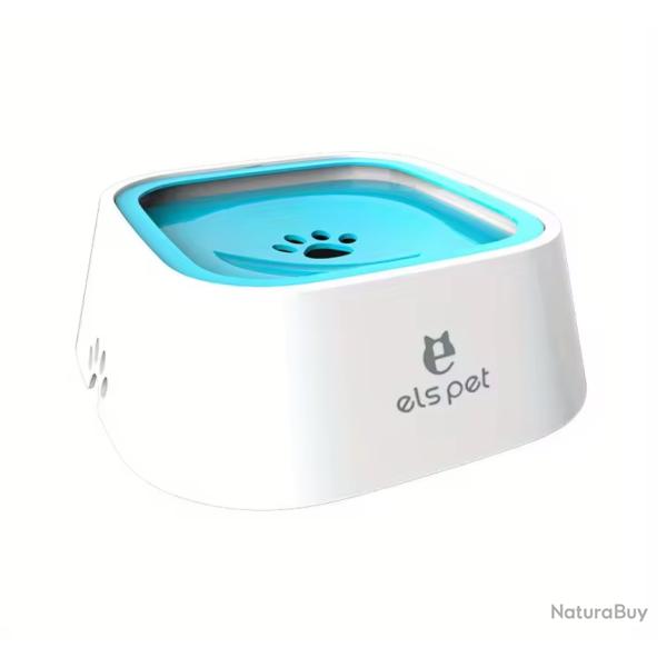 Bol d'eau Anti-Dbordement pour Animaux - Chiens & Chats 1,5 L Blanc/Bleu