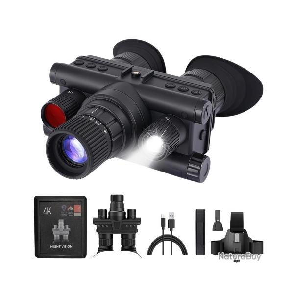 Jumelles Vision Nocturne 4K UHD - Photos 40MP Zoom 8x IR 600m Casque Mont� Batterie 3000mA