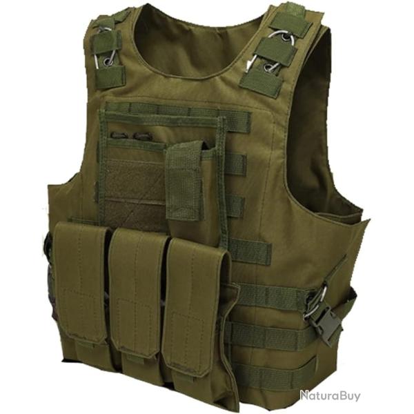 Gilet de Chasse Militaire Tissu Oxford 600D Tactique Vert