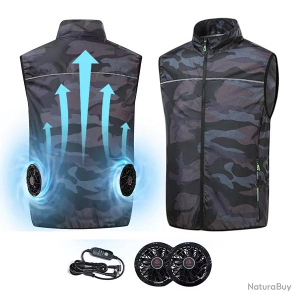 Gilet ventil rafrachissant homme t - Veste climatise ventilateur USB, pche, travail, randonne