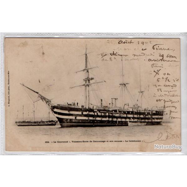 CPA - Marine -La Couronne Vaiseau - Ecole de Canonnage et son ennexe Le Caledonien  N�1353