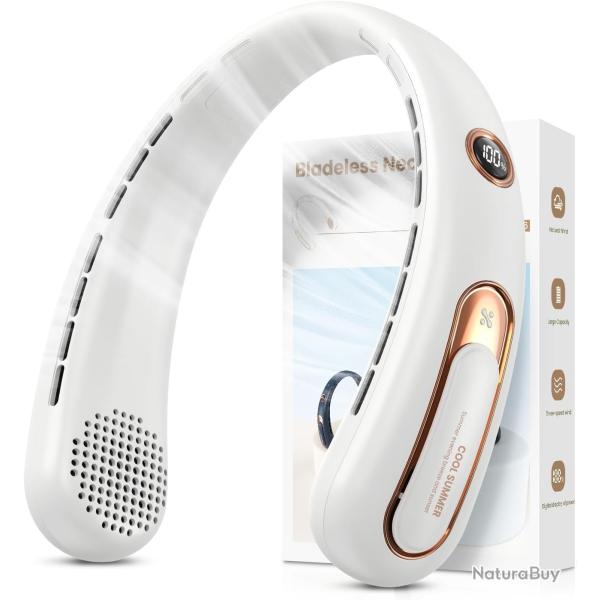 Ventilateur de Cou Portable, Ventilateur USB Rechargeable 4000mAh Max 15H, Ventilateur Silencieux