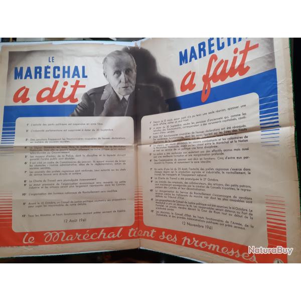 Affiche WW2 P�tain Le mar�chal a dit le mar�chal a fait 120x160