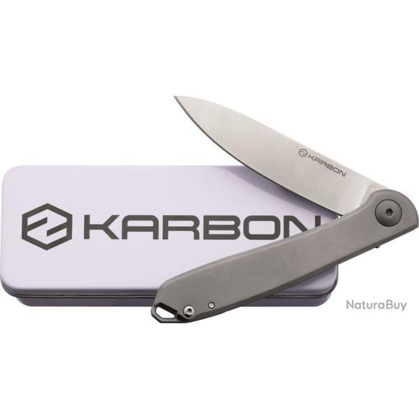 Couteau Karbon Tidbit Lame Acier S35VN Manche Titane Gray IKBS Framelock Clip KARB109