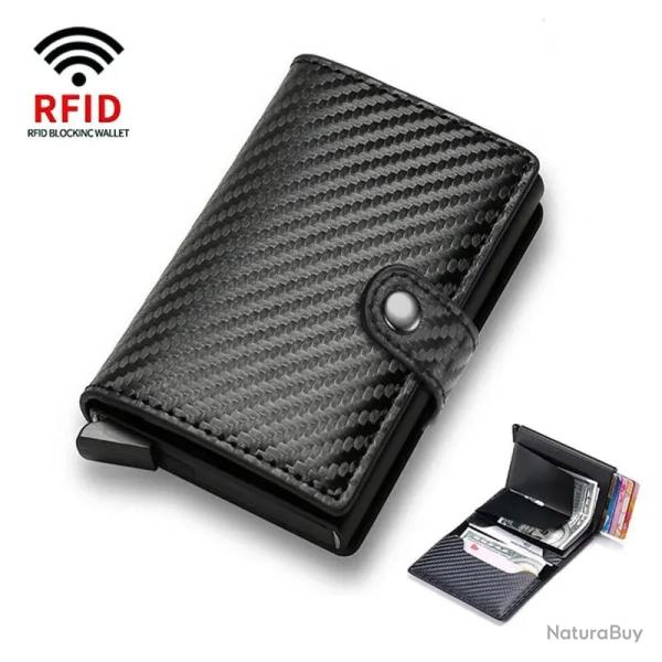 Portefeuille Porte-Cartes Anti-RFID Blocage | Cuir PU Robuste Carbone Noir | Compact & S�curis�