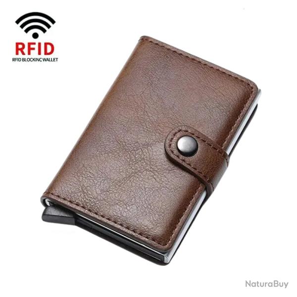 Portefeuille Porte-Cartes Anti-RFID Blocage | Cuir PU Robuste Marron | Compact & S�curis�