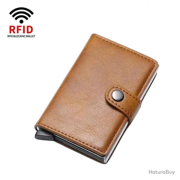 Portefeuille Porte-Cartes Anti-RFID Blocage | Cuir PU Robuste Marron clair | Compact & S�curis�