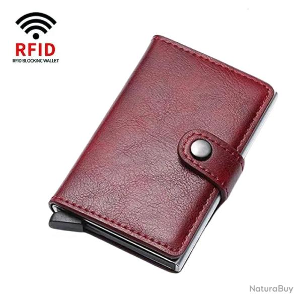 Portefeuille Porte-Cartes Anti-RFID Blocage | Cuir PU Robuste Rouge | Compact & S�curis�
