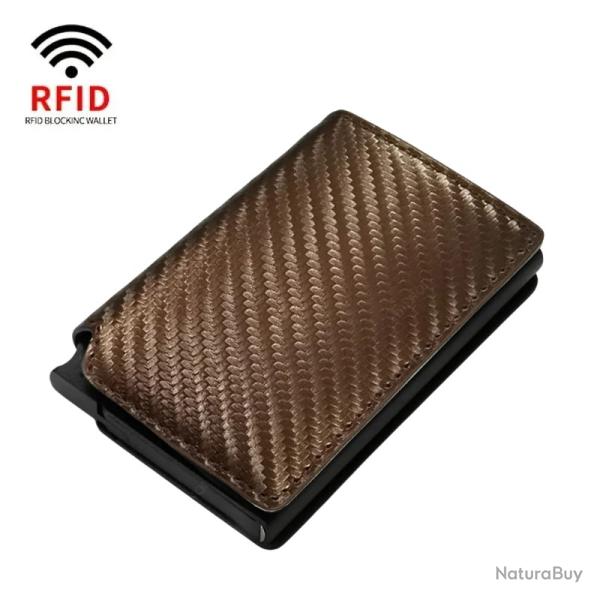 Porte-Cartes Rigide Anti-RFID Marron Carbone | Aluminium & Carbone | Ultra-fin & Robuste
