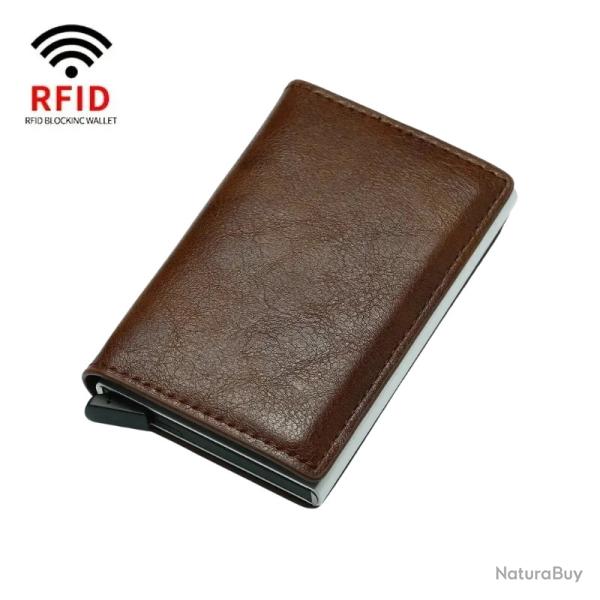Porte-Cartes Rigide Anti-RFID Marron | Aluminium & Carbone | Ultra-fin & Robuste