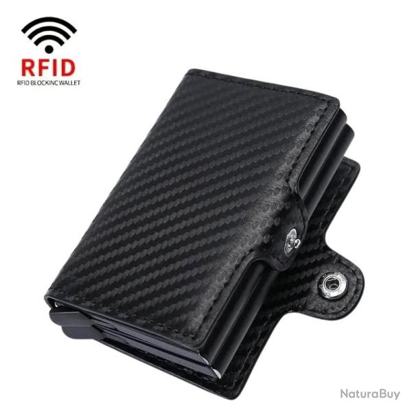 Porte-cartes Rigide Anti-RFID  Mcanisme Pop-up | Haute Capacit | Noir Carbone