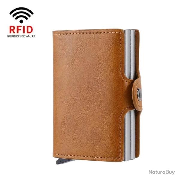 Porte-cartes Rigide Anti-RFID � M�canisme Pop-up | Haute Capacit� | Marron Clair