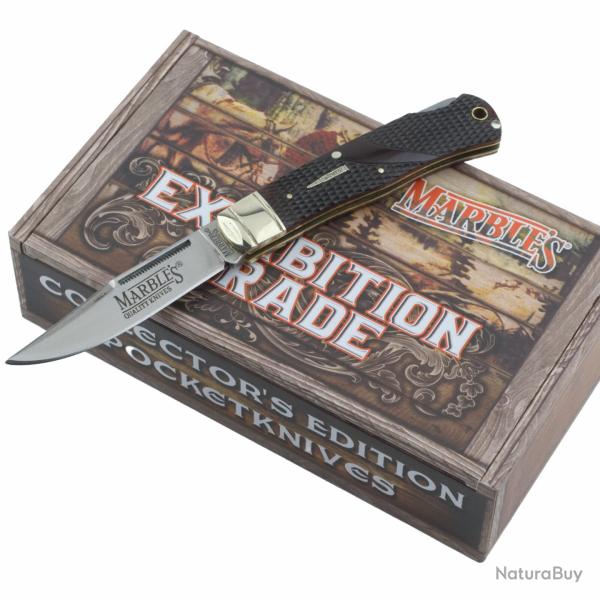 Couteau Marbles Lame Acier Inox Manche Os  Damier Marron Lockback MR677