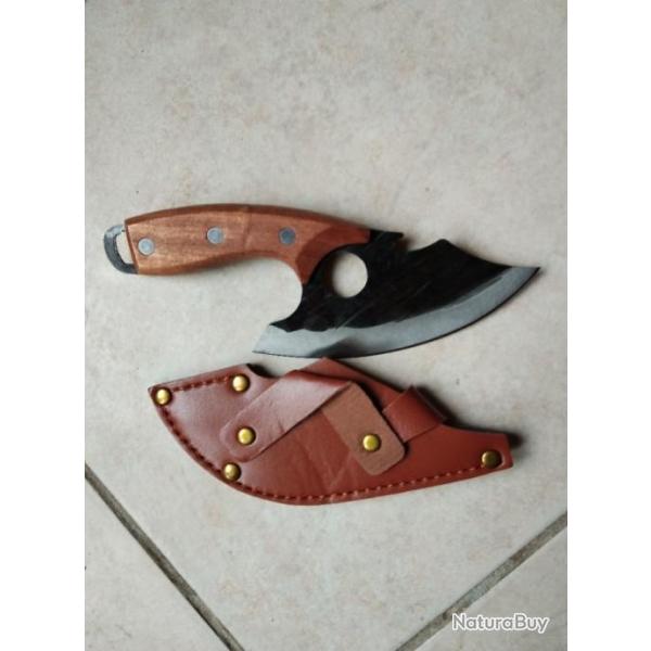 BRADE - Superbe couteau lame courbe de 13 cm avec tui port ceinture